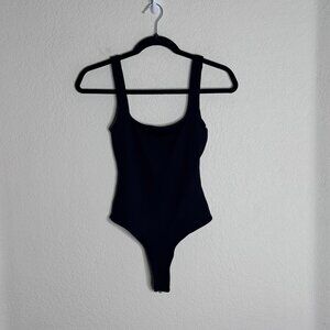NWT Zara Bodysuit Polyamide sz S Wide Strap Black Low Back